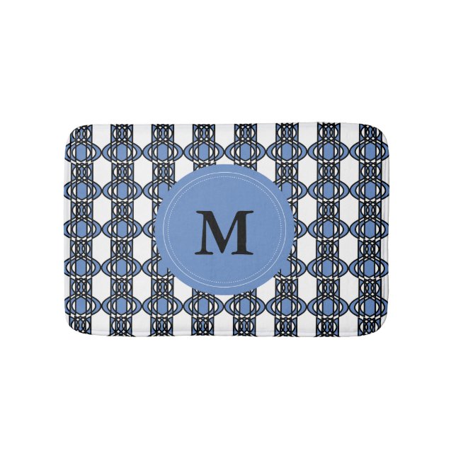 Elegant Monogram Blue Abstrakt Scarab Mönster Badrumsmatta (Framsidan)