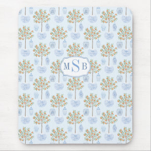 Elegant Monogram Blue and White China Orange Träd Musmatta