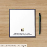 Elegant Monogram Blue-Anteckningsblock Anteckningsblock<br><div class="desc">Öka din anteckningsupplevelse med vårt Elegant Monogram Blue-Anteckningsblock. Med en sofistikerad, borstad guld-monokulär symbol på en vit bakgrund med en rik marin blå gräns, utstrålar anteckningsblocket professionalism och stil. Perfekt för planerare, advokater och rådgivare i gods är idealisk för att samla in viktiga detaljer, idéer och insikter under möten, samråd...</div>