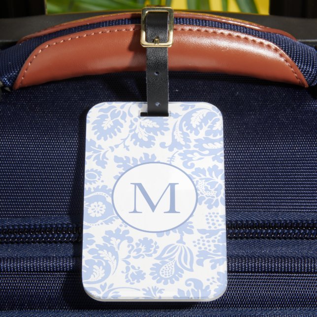 Elegant Monogram Blue Blommigt Botanical Bagagebricka (Framsida Insitu 2)