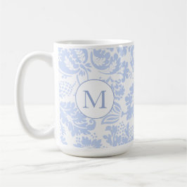 Elegant Monogram Blue Blommigt Botanical Kaffemugg