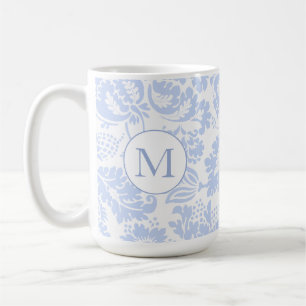 Elegant Monogram Blue Blommigt Botanical Kaffemugg