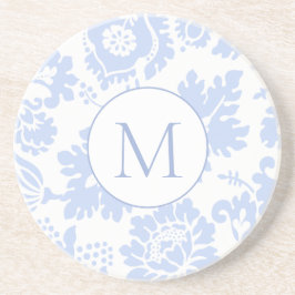 Elegant Monogram Blue Blommigt Botanical Underlägg