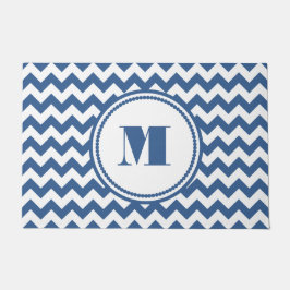 Elegant Monogram Blue Chevron
