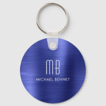 Elegant Monogram Blue Faux Brushed Metall