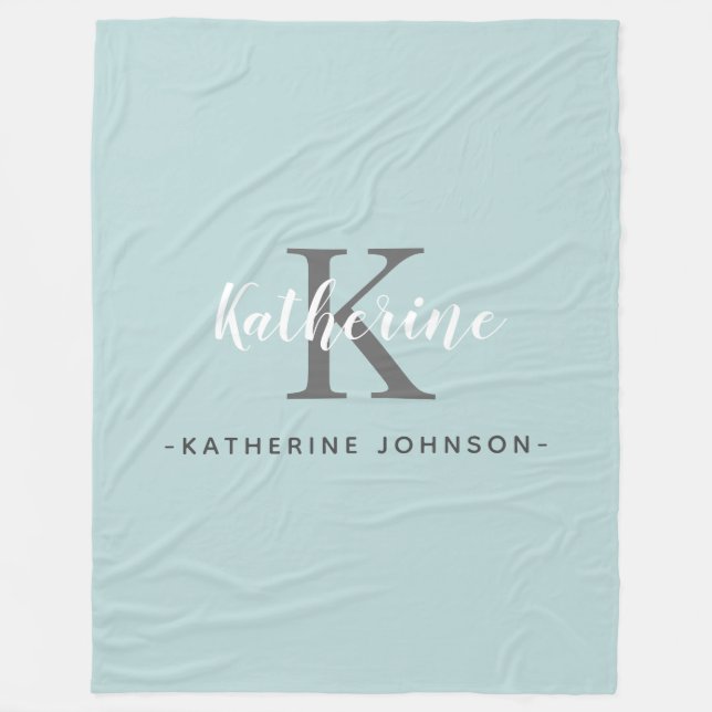 Elegant Monogram Blue Fleece Blanket (Framsidan)
