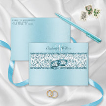 Elegant Monogram Blue Glitter Damask Wedding