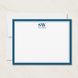 Elegant Monogram Blue Gräns minimalist Anteckningskort