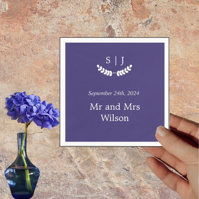 Elegant Monogram Blue Jewel Tone Dinner Cocktail Pappersservett (Skapare uppladdad)