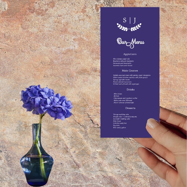 Elegant Monogram Blue Jewel Tone Dinner Menu Meny (Skapare uppladdad)