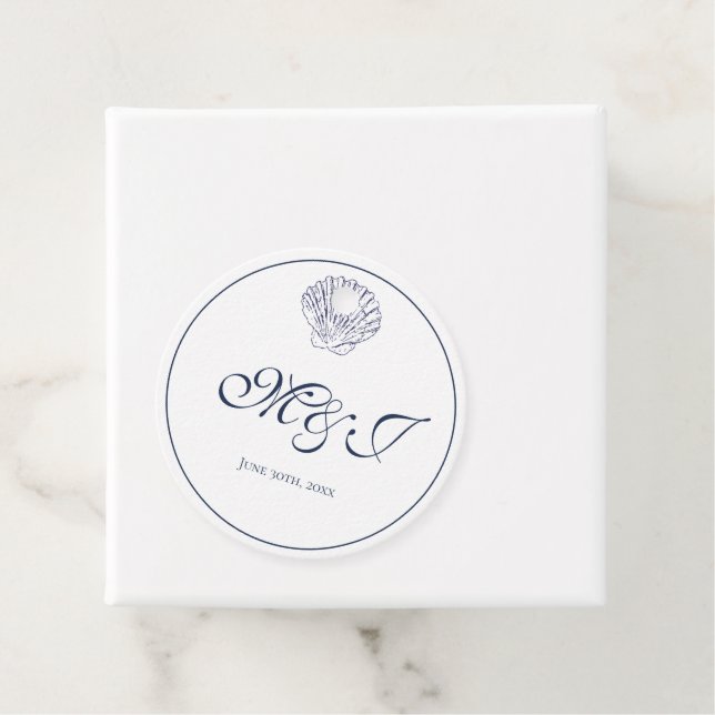 Elegant Monogram Blue Snäcka Bröllop Gåvor Etiketter (På plats)