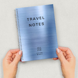 Elegant Monogram Blue Travel Anteckningsbok