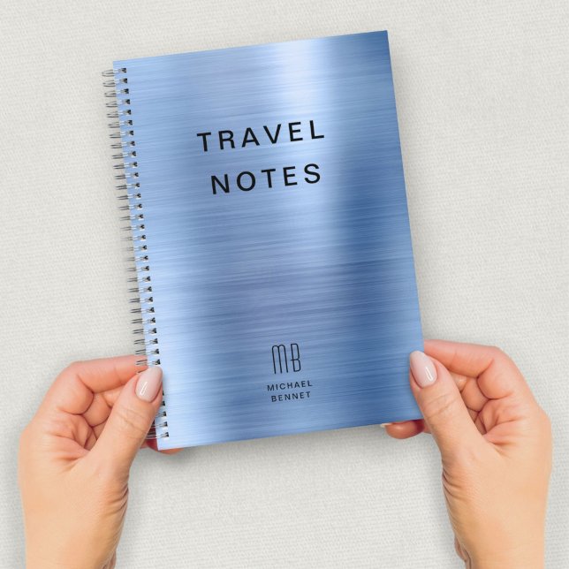 Elegant Monogram Blue Travel Anteckningsbok (Elegant Monogram Blue Travel Notebook)