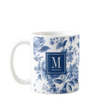 Elegant Monogram Blue White Floral Rose