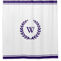 Elegant Monogram Blue White Shower Curtain