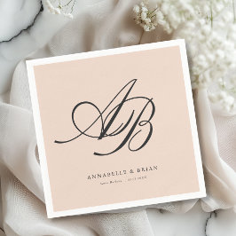 Elegant Monogram Blush-Peach Bröllop Pappersservett