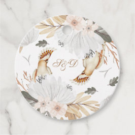 Elegant monogram boho akvarellblommor & fåglar gåvor etiketter