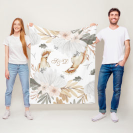 Elegant Monogram Boho Watercolor blommor & Birds Fleecefilt