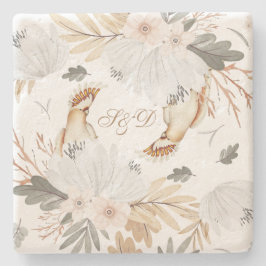 Elegant Monogram Boho Watercolor blommor & Birds Stenunderlägg