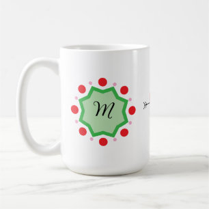 Elegant monogram-bokstav M – Grönt emblem med rött Kaffemugg