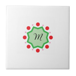 Elegant monogram-bokstav M – Grönt emblem med rött Kakelplatta