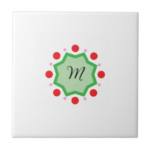 Elegant monogram-bokstav M – Grönt emblem med rött Kakelplatta