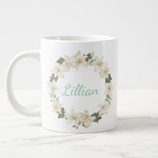 Elegant Monogram Botanical Lily Design Jumbo Mugg