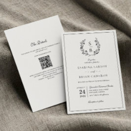 Elegant Monogram Botanisk Krans QR-kod Bröllop Inbjudningar