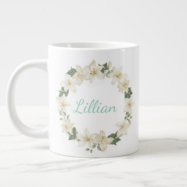 Elegant Monogram Botanisk Liljedesign   Jumbo Mugg (Vänster)