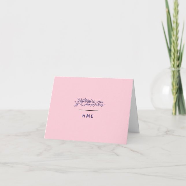Elegant monogram botanisk rosa anteckningskort (Framsida)