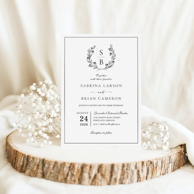Elegant Monogram botaniskt andetag Bröllop Inbjudningar (Skapare uppladdad)