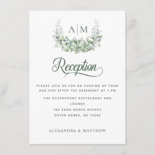 Elegant Monogram botaniskt bröllopsmottagning Tilläggskort