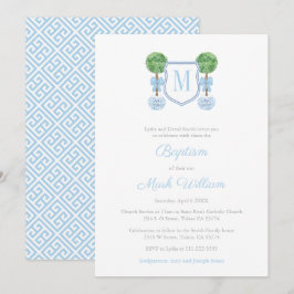 Elegant Monogram Boxwood Boy Baptism Firande Inbjudningar