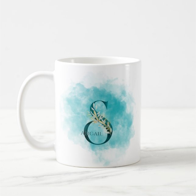Elegant Monogram Brev A Teal Guld Flower Kaffemugg (Vänster)