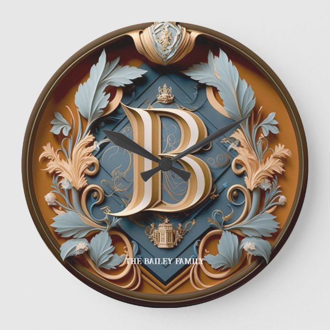 Elegant monogram brev B Royal Family Namn Stor Klocka (Framsida)