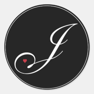 Elegant Monogram Brev J med hjärta Runt Klistermärke