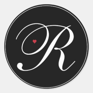 Elegant Monogram Brev R med hjärta Runt Klistermärke