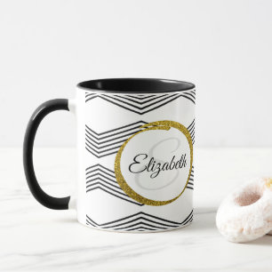 Elegant Monogram Brev Svartvitt Mugg