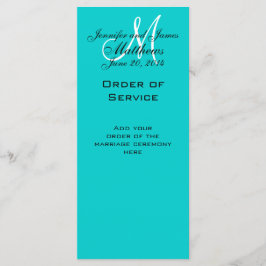 Elegant Monogram Bröllop Church Program Aqua