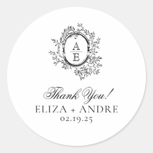 Elegant Monogram Bröllop Classic Round Sticker Runt Klistermärke