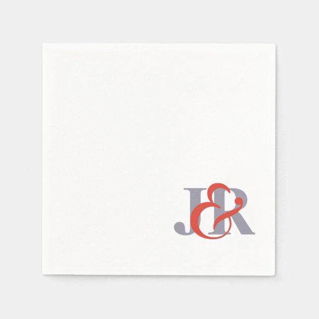 Elegant Monogram Bröllop Cocktail Papper Napkins Pappersservett (Framsidan)