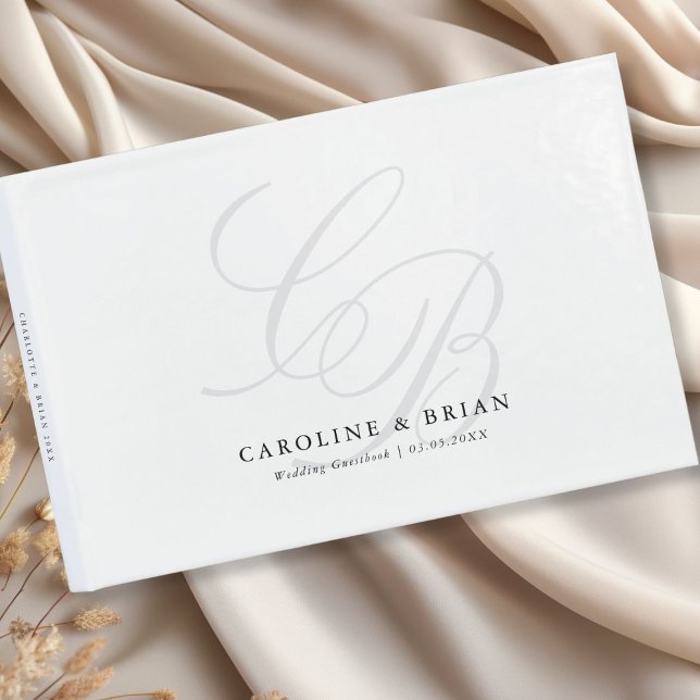 Elegant, Monogram, Bröllop Gästböcker (Elegant, Monogram, White, Wedding Guest Book with your name & date.)
