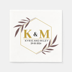 elegant monogram bröllop guld pappersservett