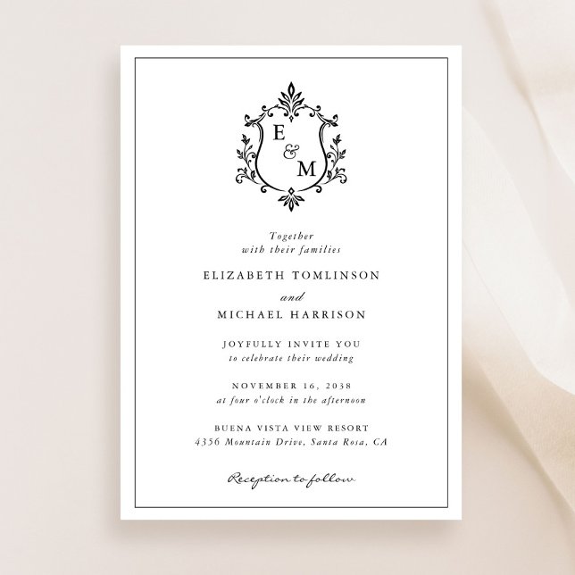 Elegant Monogram Bröllop Inbjudningar (Elegant Crest Monogram Wedding Invitation)