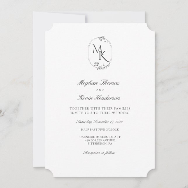 Elegant Monogram Bröllop | Klassisk Formell Inbjudningar (Framsida)