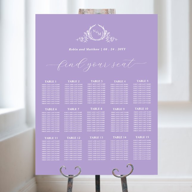Elegant Monogram Bröllop Lila Sittplatsdiagram - t Poster (Skapare uppladdad)