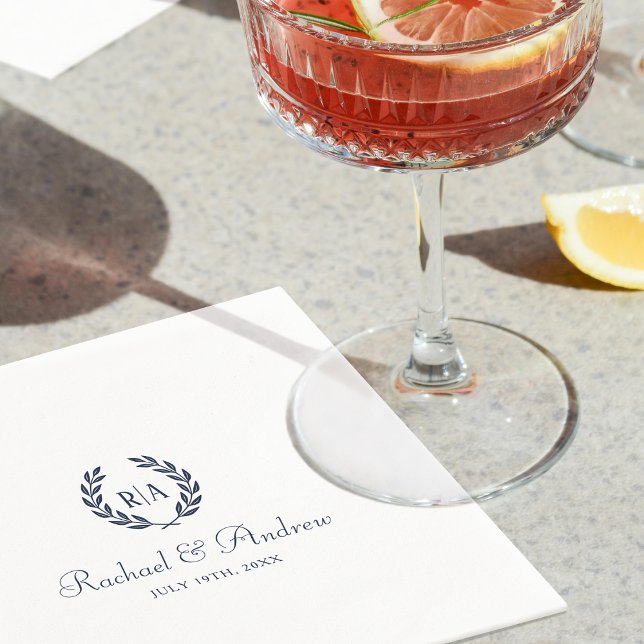 Elegant Monogram Bröllop marinblått Pappersservett (Skapare uppladdad)