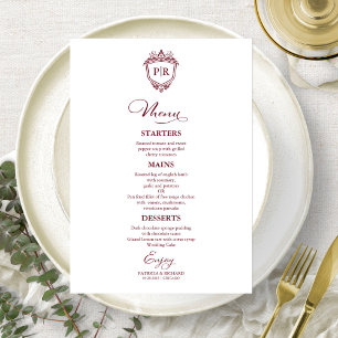 Elegant Monogram Bröllop Menu-kort Burgundy Meny