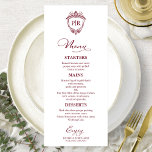 Elegant Monogram Bröllop Menu-kort Burgundy Meny<br><div class="desc">Ett enkelt menykort för calligraphy bröllop i chic. Jag erbjuder en kostnadsfri anpassningstjänst. Om du har några frågor eller speciella förfrågningar kan du kontakta mig.</div>