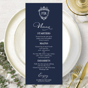 Elegant Monogram Bröllop Menu-kort för marinblå ma Meny